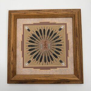 Authentic Navajo Sandpainting Feathers & Native Symbol Design By Diane Thomas